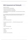 NCE- Assessment and Testing (8) questions and answers rated A+