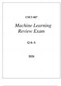 CSCI 467 MACHINE LEARNING REVIEW EXAM Q & A 2024 USC