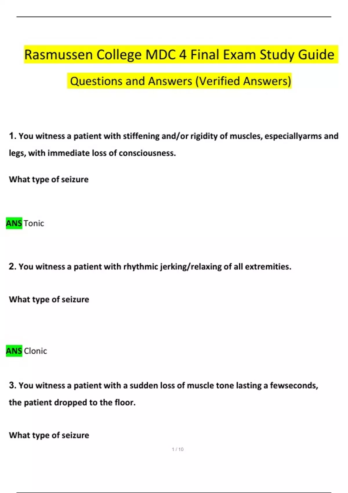 Rasmussen College MDC 4 Final Exam Study Guide Questions and Answers ...