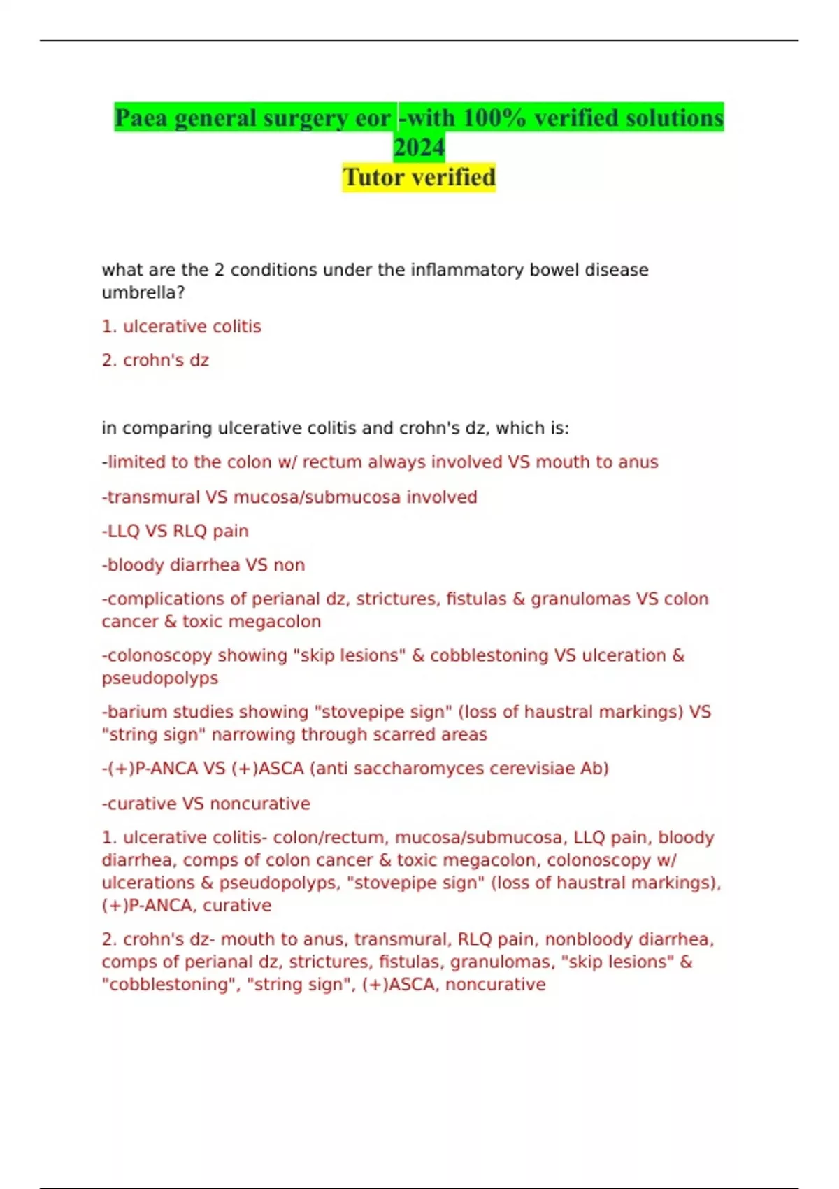 Paea general surgery eor with 100 verified solutions 2024 Paea