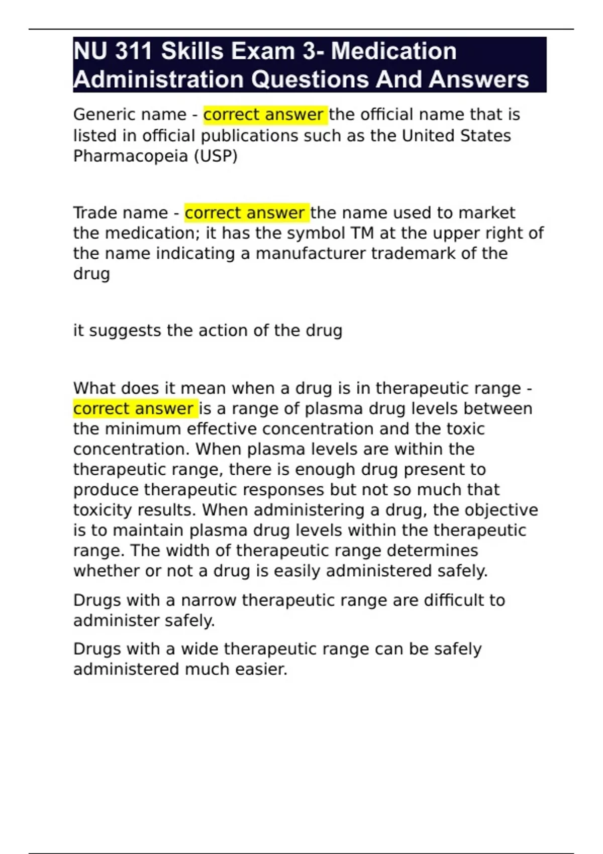 NU 311 Skills Exam 3- Medication Administration Questions And Answers ...