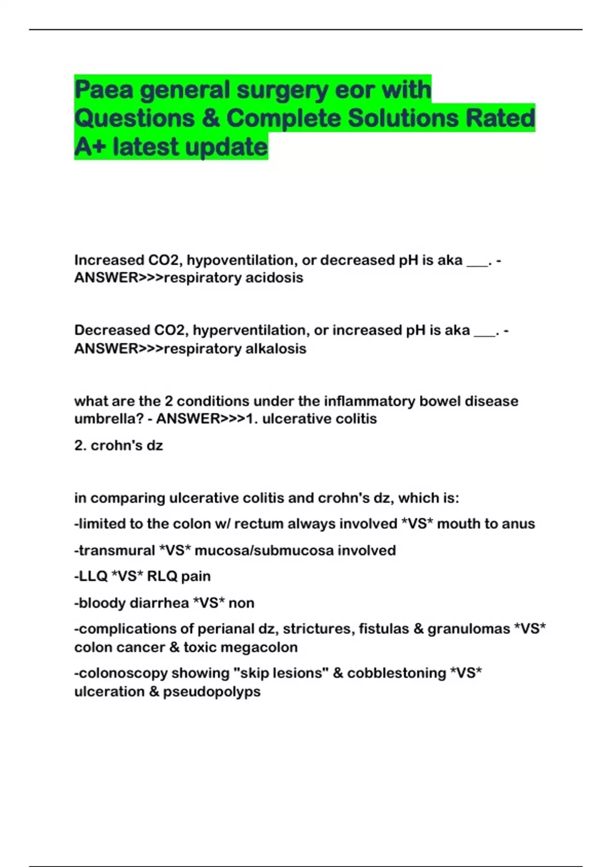 Paea general surgery eor with Questions & Complete Solutions Rated A+