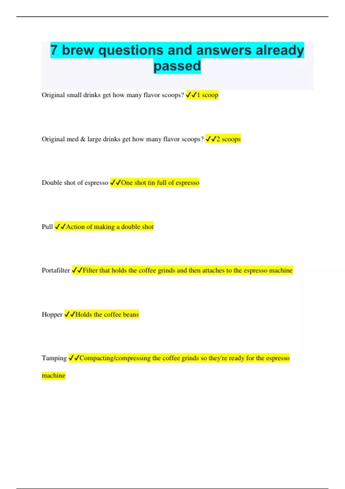 7 brew questions and answers already passed 7 brew Stuvia US