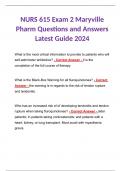 NURS 615 Exam 2 Maryville Pharm Questions and Answers Latest Guide 2024