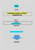 AQA  GCSE  COMBINED SCIENCE: SYNERGY  Foundation Tier   Paper 3  8465/3F  Physical Sciences||QUESTIONS & MARKING SCHEME MERGED||GRADED A+||