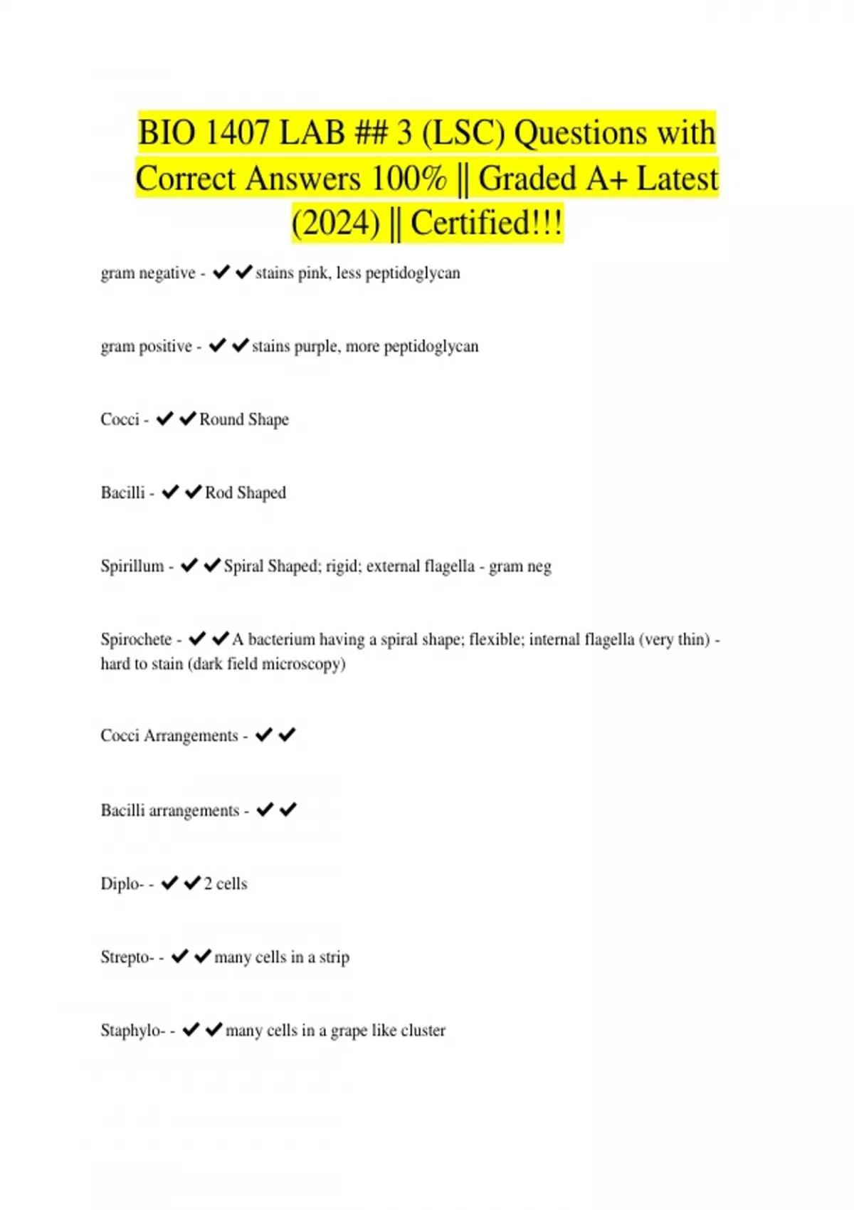 Bio 1407 Exam 1 2 3 4 Lsc Questions With Correct Answers 100