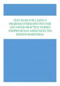 TEST BANK FOR LEHNE’S  PHARMACOTHERAPEUTICS FOR  ADVANCED PRACTICE NURSES  ANDPHYSICIAN ASSISTANTS 2ND  EDITION ROSENTHAL