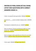 DRIVERS ED FINAL EXAM (ACTUAL EXAM) LATEST 2024 QUESTIONS WITH CORRECT ANSWERS GRADE A+
