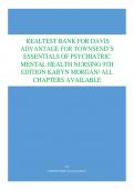 TEST BANK FOR DAVIS  ADVANTAGE FOR TOWNSEND&rsquo;S  ESSENTIALS OF PSYCHIATRIC  MENTAL HEALTH NURSING 9TH  EDITION KARYN MORGAN&sol; ALL  CHAPTERS AVAILABLE