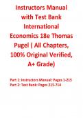 Instructor Manual with Test Bank for International Economics 18th Edition By Thomas Pugel  (All Chapters, 100% Original Verified, A+ Grade)