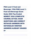 PGA Level 3 Food and Beverage / PGA PGM Level 3 - Food and Beverage Exam Guide 2024 Top Graded NEWEST 2024 (COMPLETE COURSE) ACTUAL EXAM QUESTIONS AND CORRECT DETAILED ANSWERS WITH RATIONALES VERIFIED ANSWERS ALREADY GRADED A+