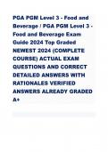 PGA PGM Level 3 - Food and Beverage / PGA PGM Level 3 - Food and Beverage Exam Guide 2024 Top Graded NEWEST 2024 (COMPLETE COURSE) ACTUAL EXAM QUESTIONS AND CORRECT DETAILED ANSWERS WITH RATIONALES VERIFIED ANSWERS ALREADY GRADED A+
