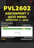 PVL2602 ASSIGNMENT 1 QUIZ MEMO - SEMESTER 1 - 2024 - UNISA - DUE : 12 APRIL 2024 (INCLUDES EXTRA MCQ BOOKLET WITH ANSWERS - DISTINCTION GUARANTEED)