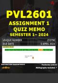 PVL2601 ASSIGNMENT 1 QUIZ MEMO - SEMESTER 1 - 2024 - UNISA - DUE : 5 APRIL 2024 (INCLUDES EXTRA MCQ BOOKLET WITH ANSWERS - DISTINCTION GUARANTEED)