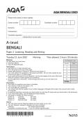 2023 AQA QP A-level BENGALI Paper 3 Listening, Reading and Writing