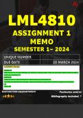 LML4810 ASSIGNMENT 1 MEMO - SEMESTER 1 - 2024 - UNISA - DUE : 20 MARCH 2024 (DETAILED ANSWERS WITH FOOTNOTES - DISTINCTION GUARANTEED) 