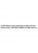 CLEP® History of the United States II 1865 to Present Practice Exam 1 2023/2024 |120Q&A (Verified Answers) & CLEP Exam - US History 1865 to Present 100 Questions and Answers 2023/2024 A Grade.