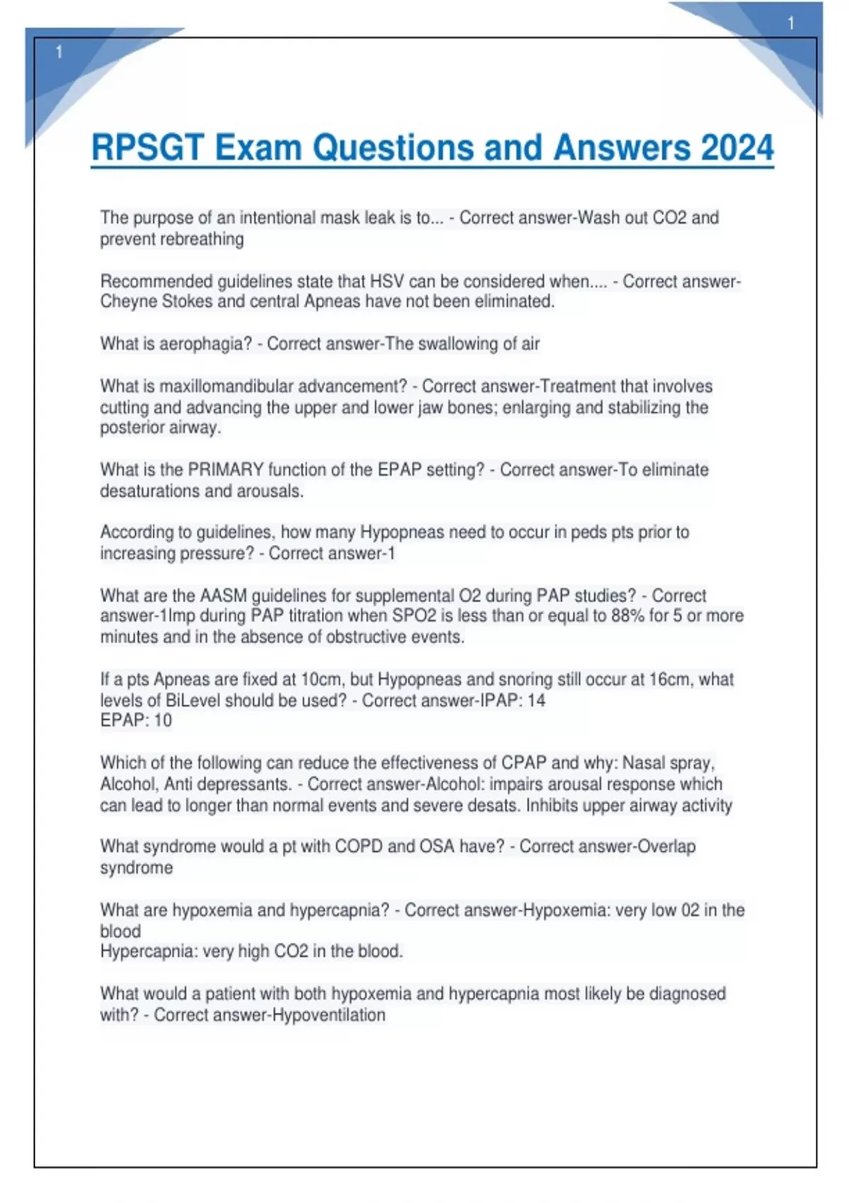 RPSGT Exam Questions and Answers 2024 Rpsgt Stuvia US