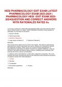 HESI PHARMACOLOGY EXIT EXAM LATEST PHARMACOLOGY EXAM 2023-2024 |  PHARMACOLOGY HESI EXIT EXAM 2023- 2024QUESTION AND CORRECT ANSWERS WITH RATIONALES RATED A+