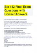 Bio 182 Final Exam  Questions with  Correct Answers