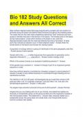 Bio 182 Study Questions  and Answers All Correct