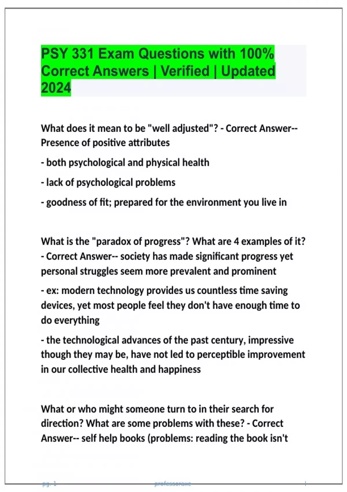 PSY 331 Exam Questions with 100% Correct Answers | Verified | Updated ...