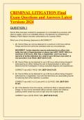 CRIMINAL LITIGATION Final  Exam Questions and Answers Latest  Versions 2024