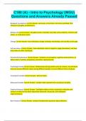 C180 &lpar;A&rpar; - Intro to Psychology &lpar;WGU&rpar; Questions and Answers Already Passed