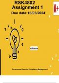 RSK4802 assignment 1 semester 1 2024&lpar;WRITTEN&rpar;-Governance and Compliance