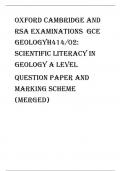 Oxford Cambridge and RSA Examinations  GCE GeologyH414/02:  Scientific literacy in geology A Level question paper and marking scheme (merged)