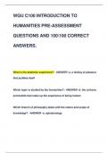 WGU C100 INTRODUCTION TO  HUMANITIES PRE-ASSESSMENT  QUESTIONS AND 100100 CORRECT  ANSWERS.
