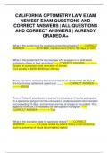 CALIFORNIA OPTOMETRY LAW EXAM NEWEST EXAM QUESTIONS AND CORRECT ANSWERS | ALL QUESTIONS AND CORRECT ANSWERS | ALREADY GRADED A+