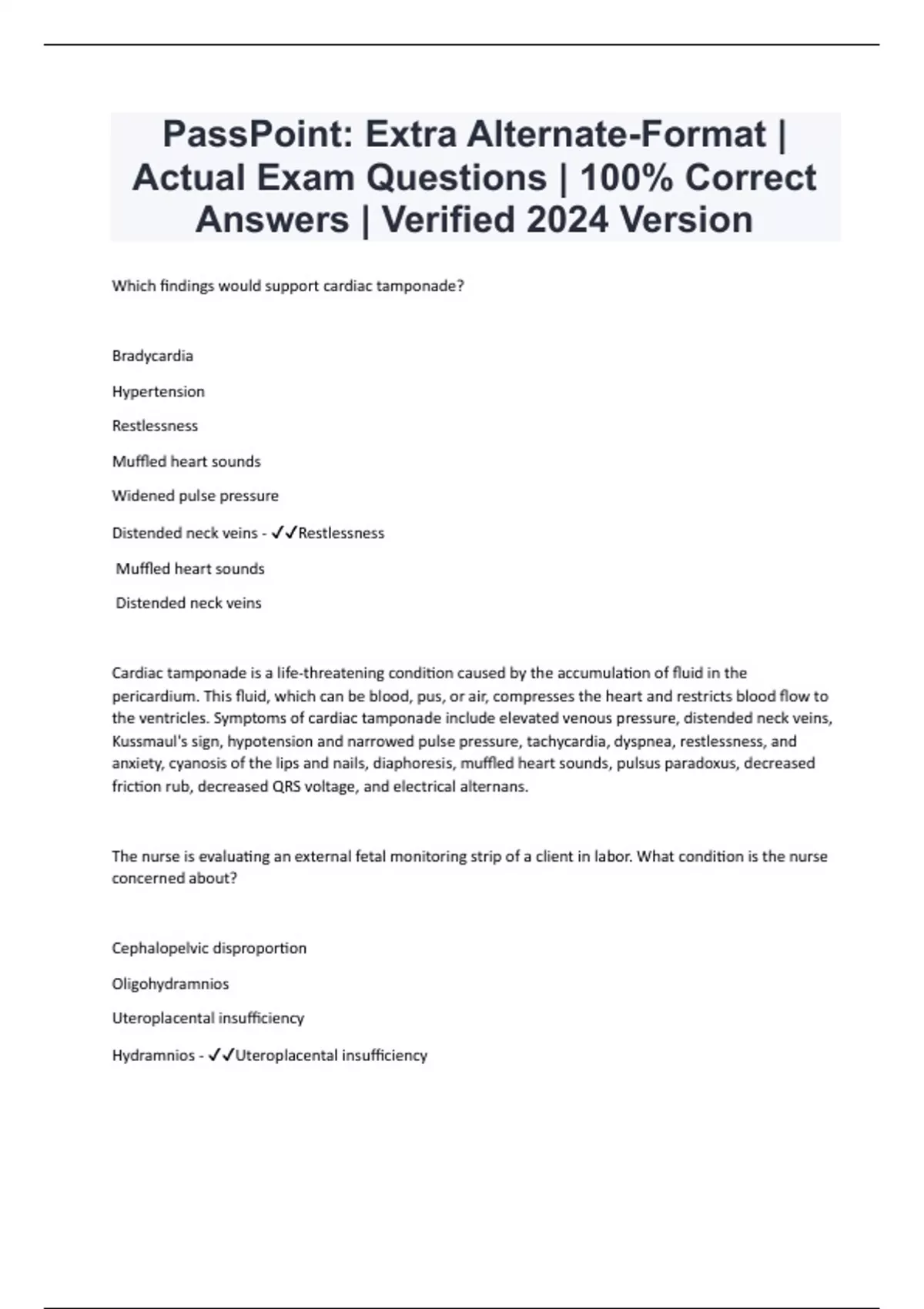 Passpoint NCLEX Bundled Exams with Complete Solution | Verified Answers ...