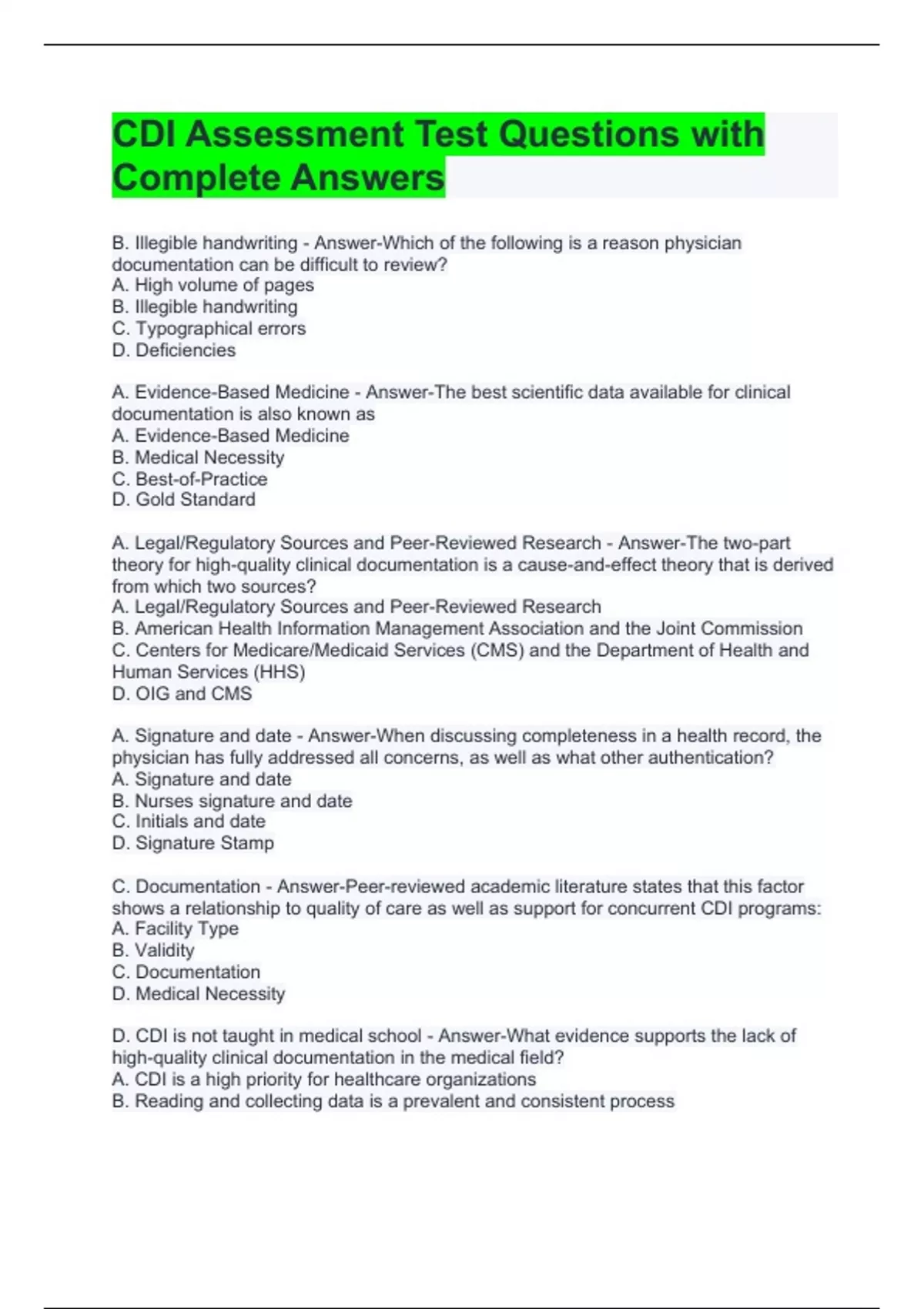 CDI Assessment Test Questions with Complete Answers - CDIP - Stuvia US