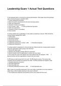 Leadership Exam 1 Actual Test Questions  And Answers