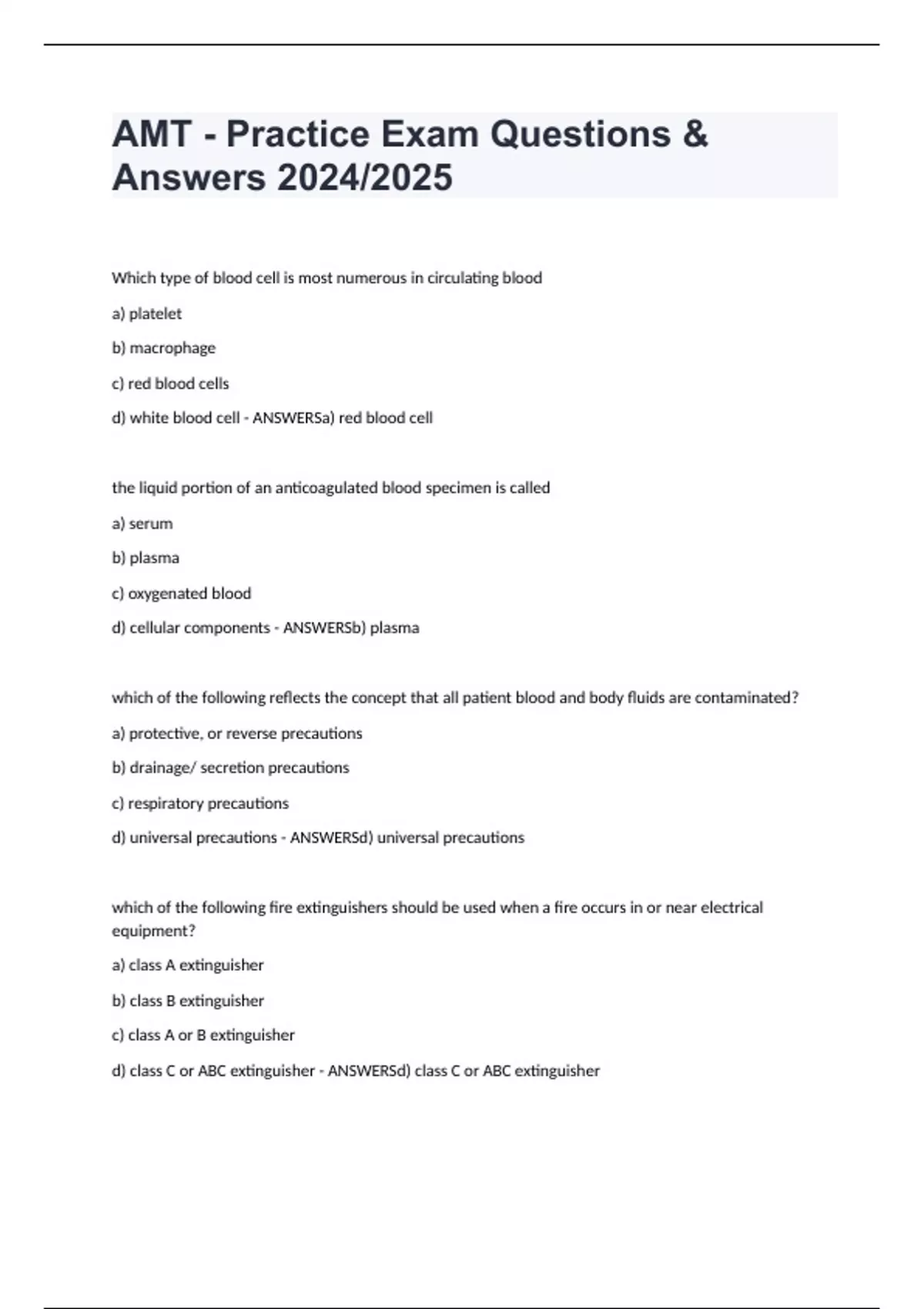 AMT - Practice Exam Questions & Answers 2024/2025 - AMT - - Stuvia US