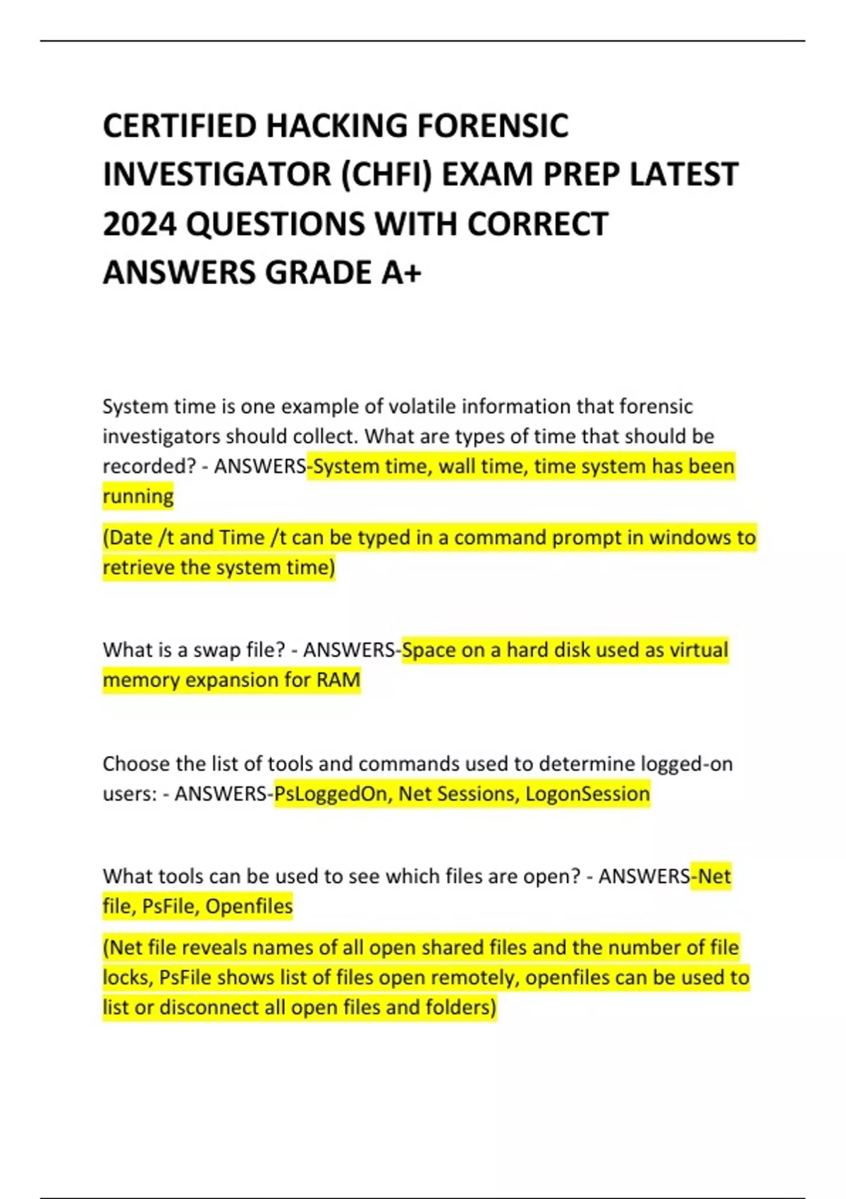 CERTIFIED HACKING FORENSIC INVESTIGATOR (CHFI) EXAM PREP LATEST 2024 ...