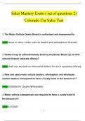 Sales Mastery Exam ( set of questions 2) Colorado Car Sales Test Questions and Answers 2024 / 2025 | 100% Verified Answers
