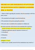 MICHIGAN LIFE AND HEALTH FINAL EXAM  QUESTIONS AND ANSWERS 2024 A&plus; RATED