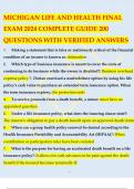 2024 MICHIGAN LIFE AND HEALTH FINAL EXAM  COMPLETE GUIDE 400&plus;  QUESTIONS WITH VERIFIED ANSWERS&period; A&plus; GUARANTEED 