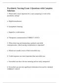 Psychiatric Nursing Exam 1 Questions with Complete Solutions