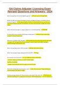 GA Claims Adjuster Licensing Exam Revised Questions and Answers &sol; 2024