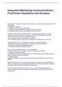 Integrated Marketing Communications - Final Exam Questions and Answers