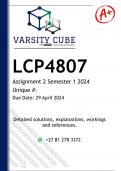 LCP4807 Assignment 2 &lpar;DETAILED ANSWERS&rpar; Semester 1 2024  - DISTINCTION GUARANTEED 