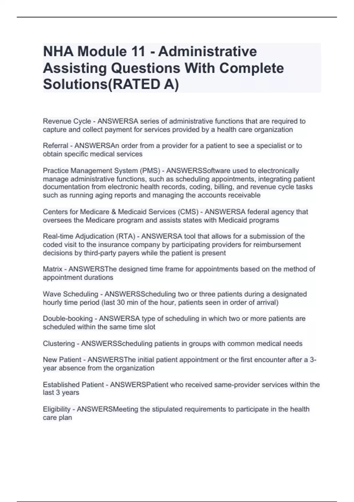 NHA Module 11 - Administrative Assisting Questions With Complete ...