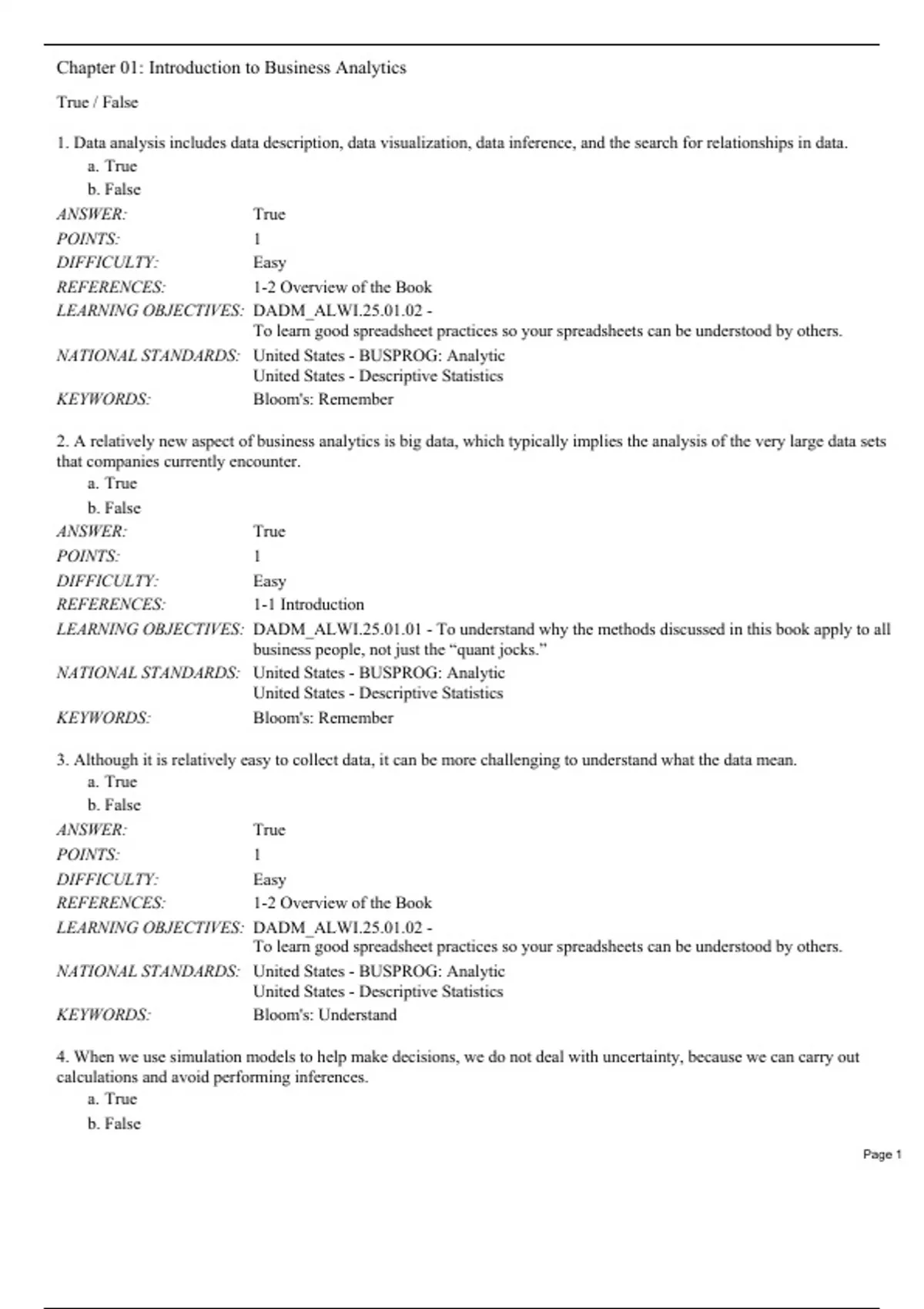 Test Bank for Business Analytics: Data Analysis & Decision Making, 8th ...