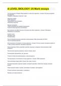 A LEVEL BIOLOGY&colon; 25 Mark essays