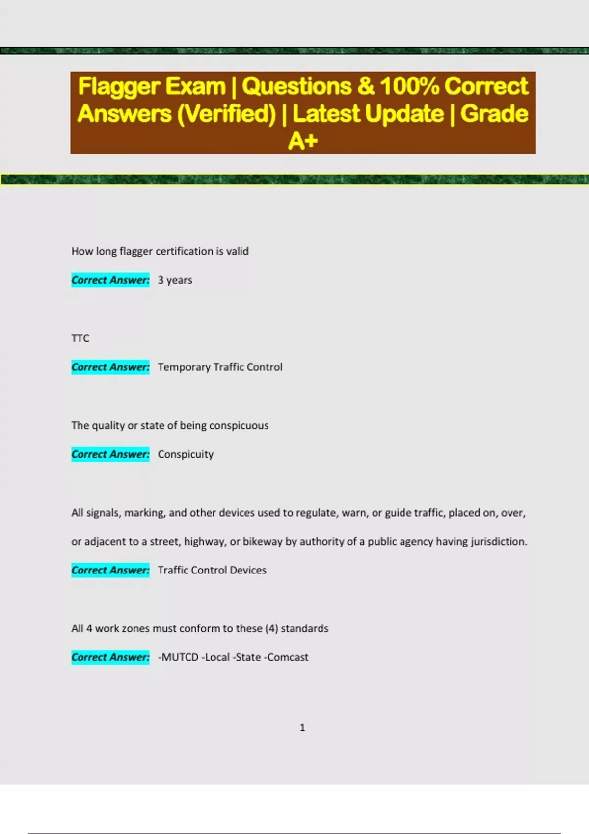 Flagger Exam | Questions & 100% Correct Answers (Verified) | Latest ...