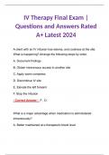 IV Therapy Final Exam | Questions and Answers Rated A+ Latest 2024