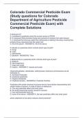 Colorado Commercial Pesticide Exam (Study questions for Colorado Department of Agriculture Pesticide Commercial Pesticide Exam) with Complete Solutions